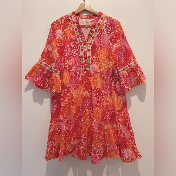 Debbie Katz Dresses & Skirts - Debbie Katz South Beach Sinia Pink Orange Embroidered Trim Dress size M EUC